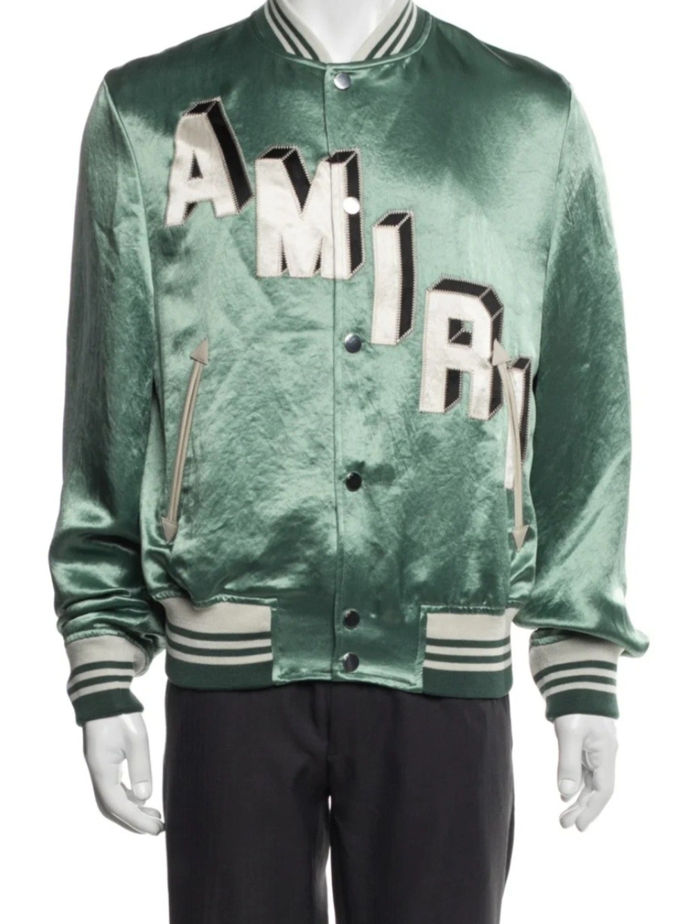 AMIRI Green Satin Varsity Jacket
